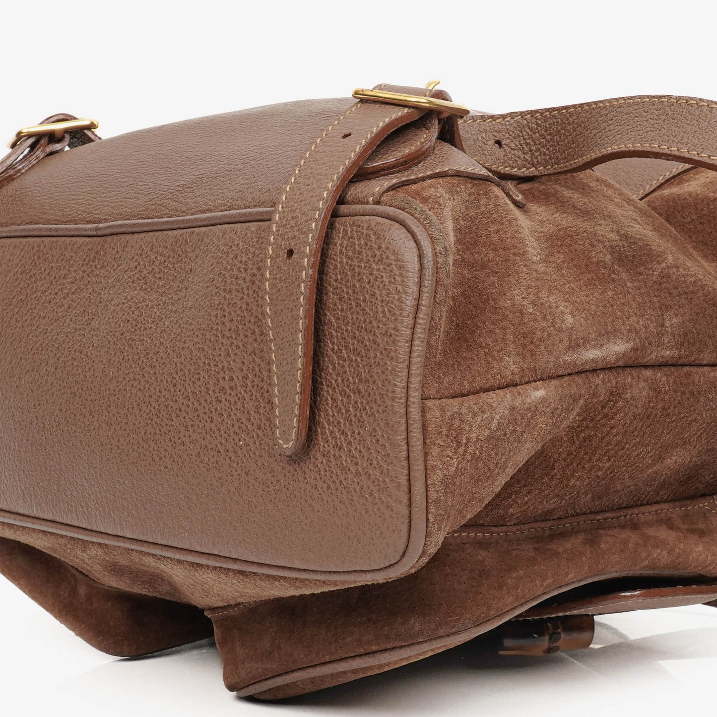 Gucci Vintage Brown Suede and Leather Bamboo Backpack