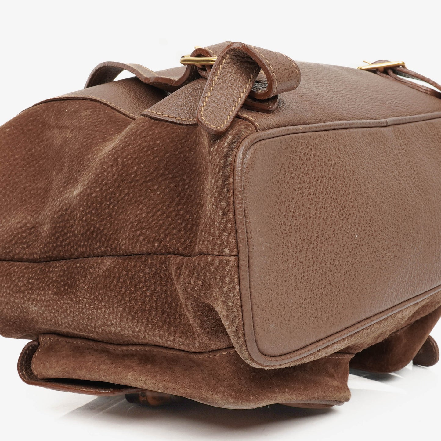 Gucci Vintage Brown Suede and Leather Bamboo Backpack