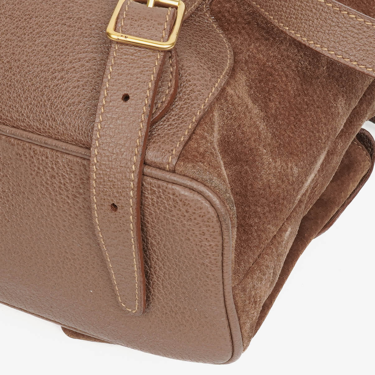 Gucci Vintage Brown Suede and Leather Bamboo Backpack