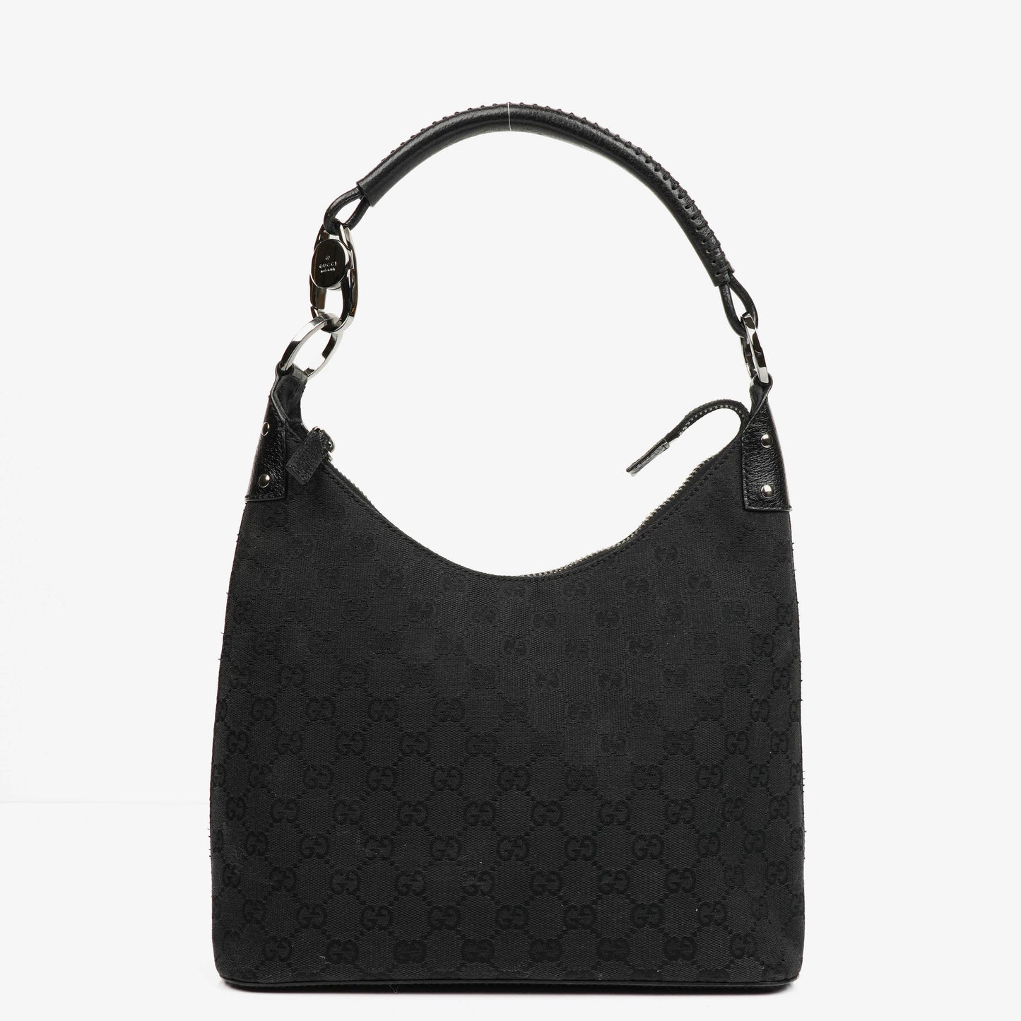 Gucci Black Monogram Canvas and Leather Hobo Shoulder Bag