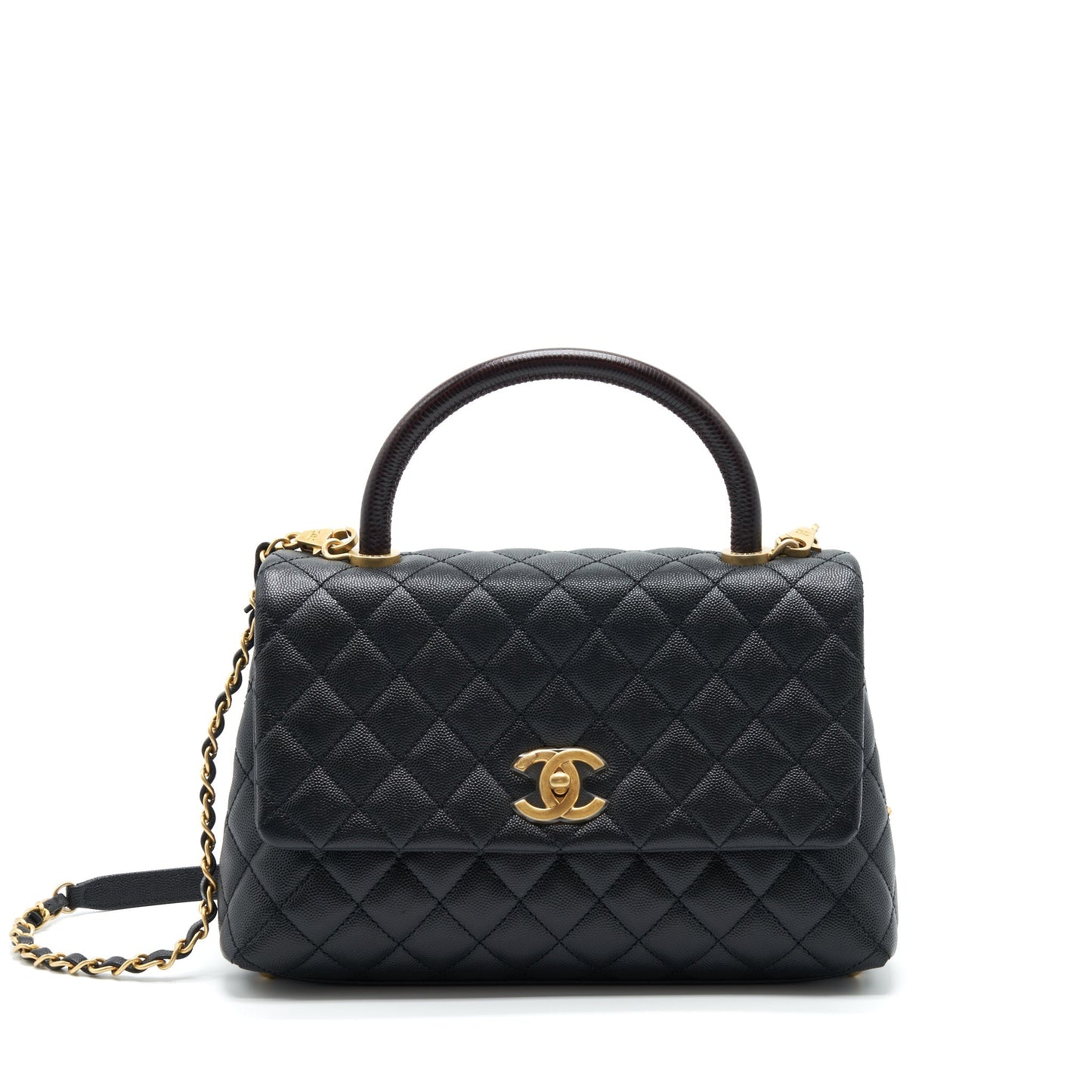 Chanel Medium Coco Handle With Lizard Embossed Handle Caviar Black