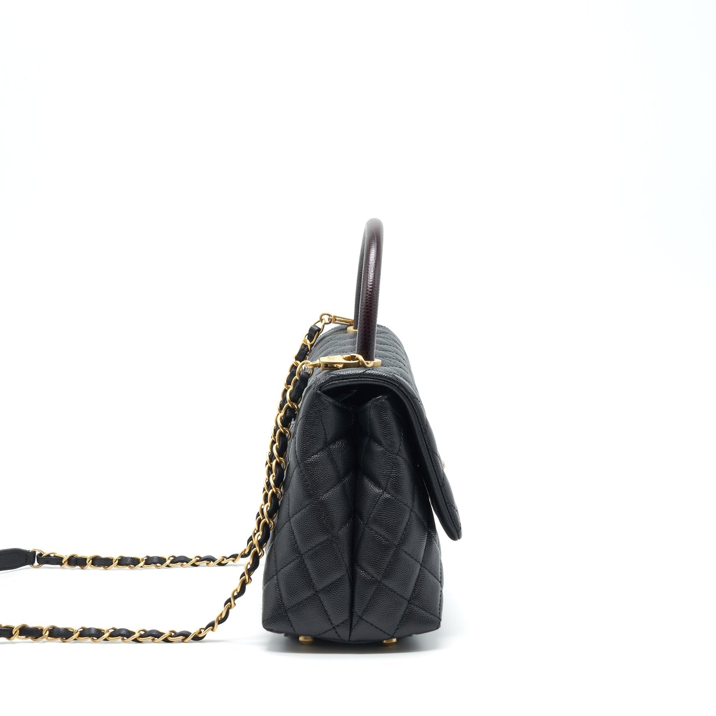 Chanel Medium Coco Handle With Lizard Embossed Handle Caviar Black