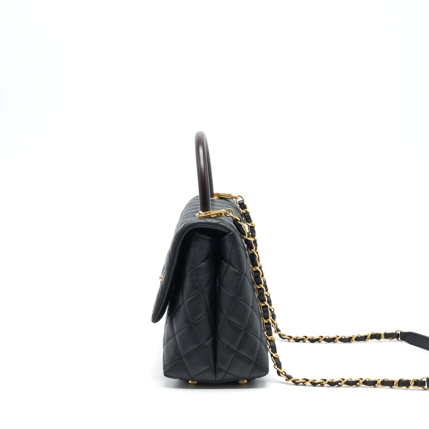 Chanel Medium Coco Handle With Lizard Embossed Handle Caviar Black