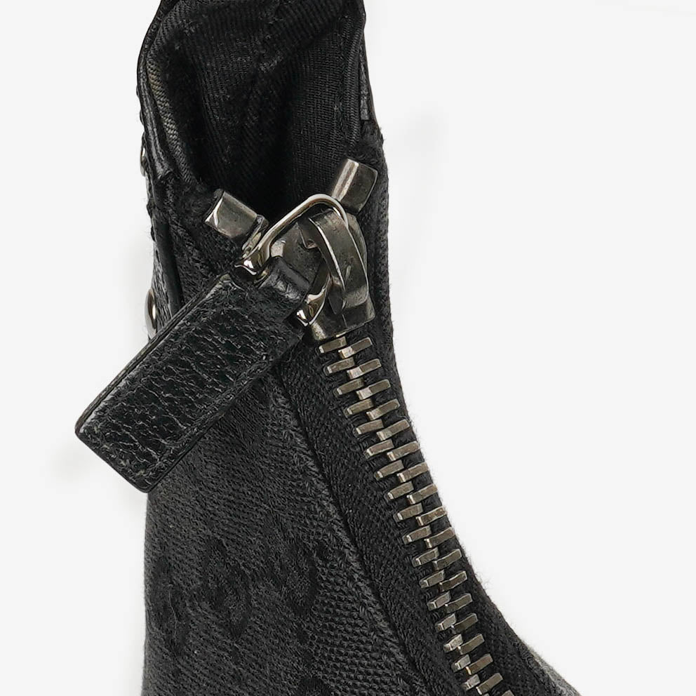 Gucci Black Monogram Canvas and Leather Hobo Shoulder Bag