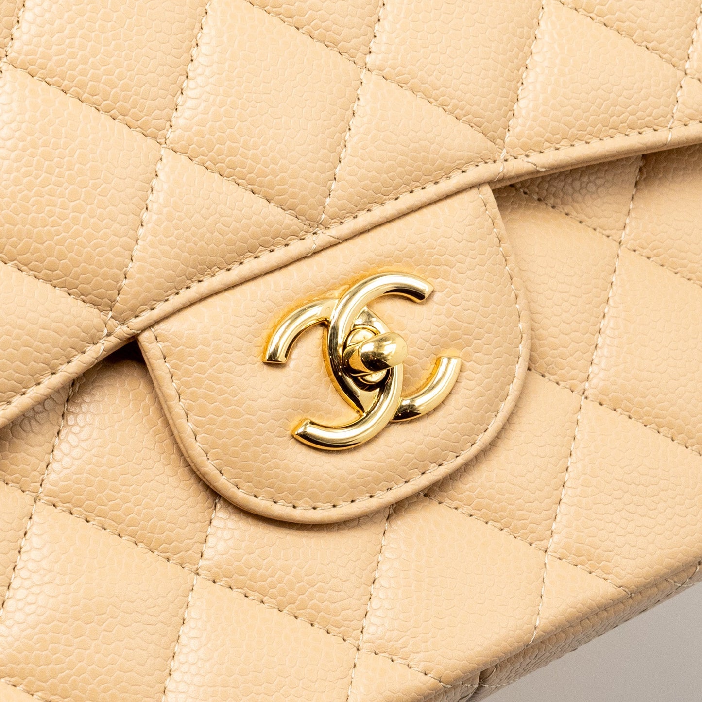Chanel Jumbo Classic Double Flap Caviar Beige L (Microchip)