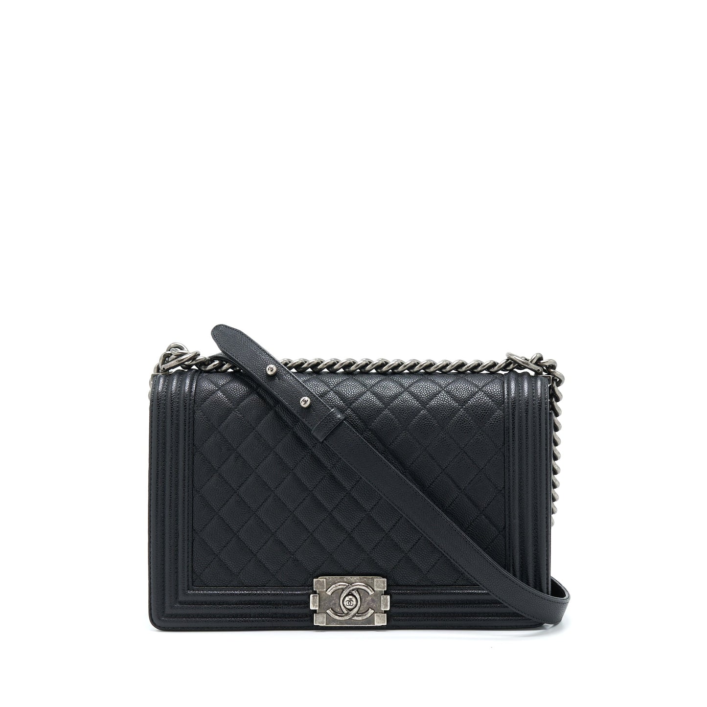 Chanel New Medium 28cm Boy Bag Caviar Black Ruthenium