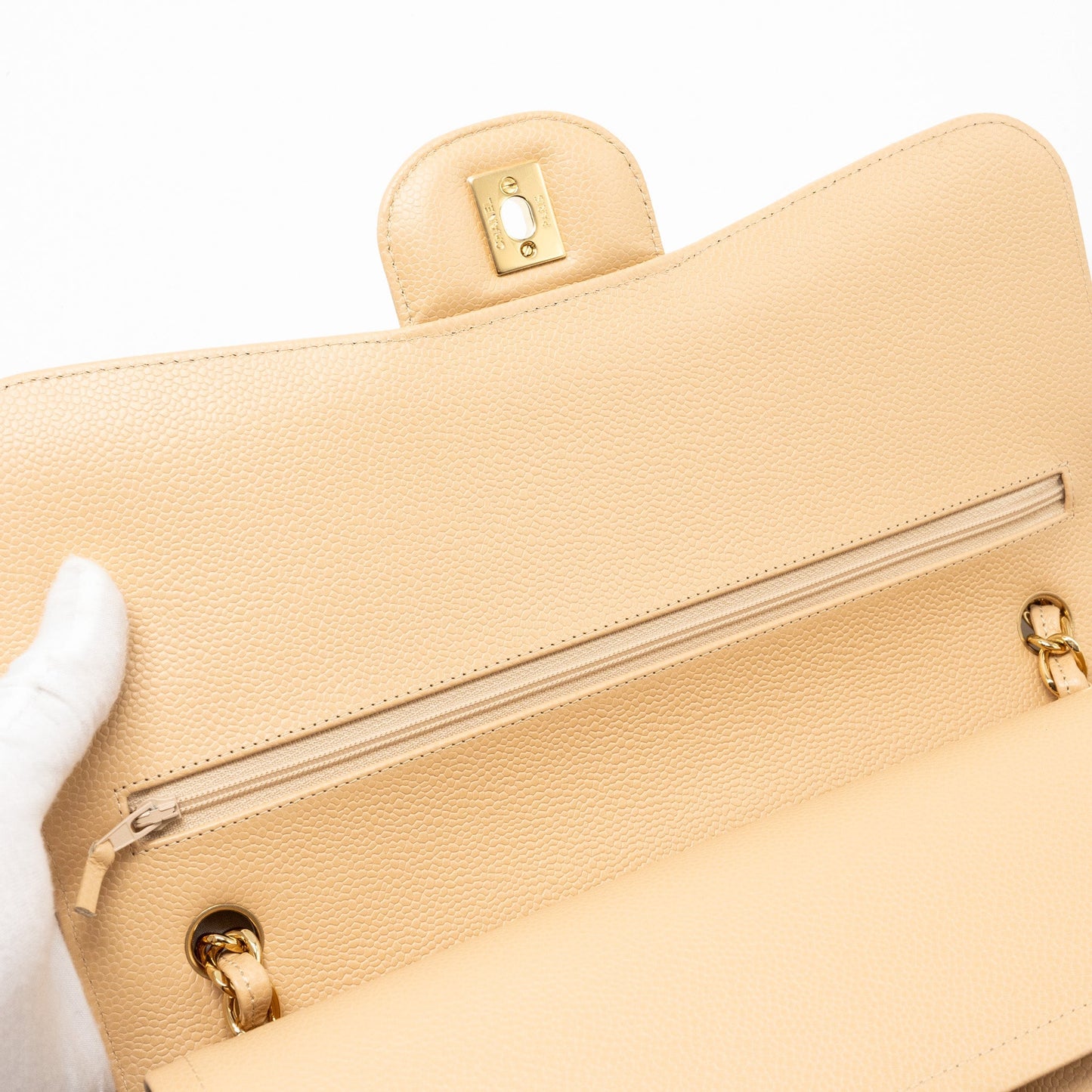 Chanel Jumbo Classic Double Flap Caviar Beige L (Microchip)