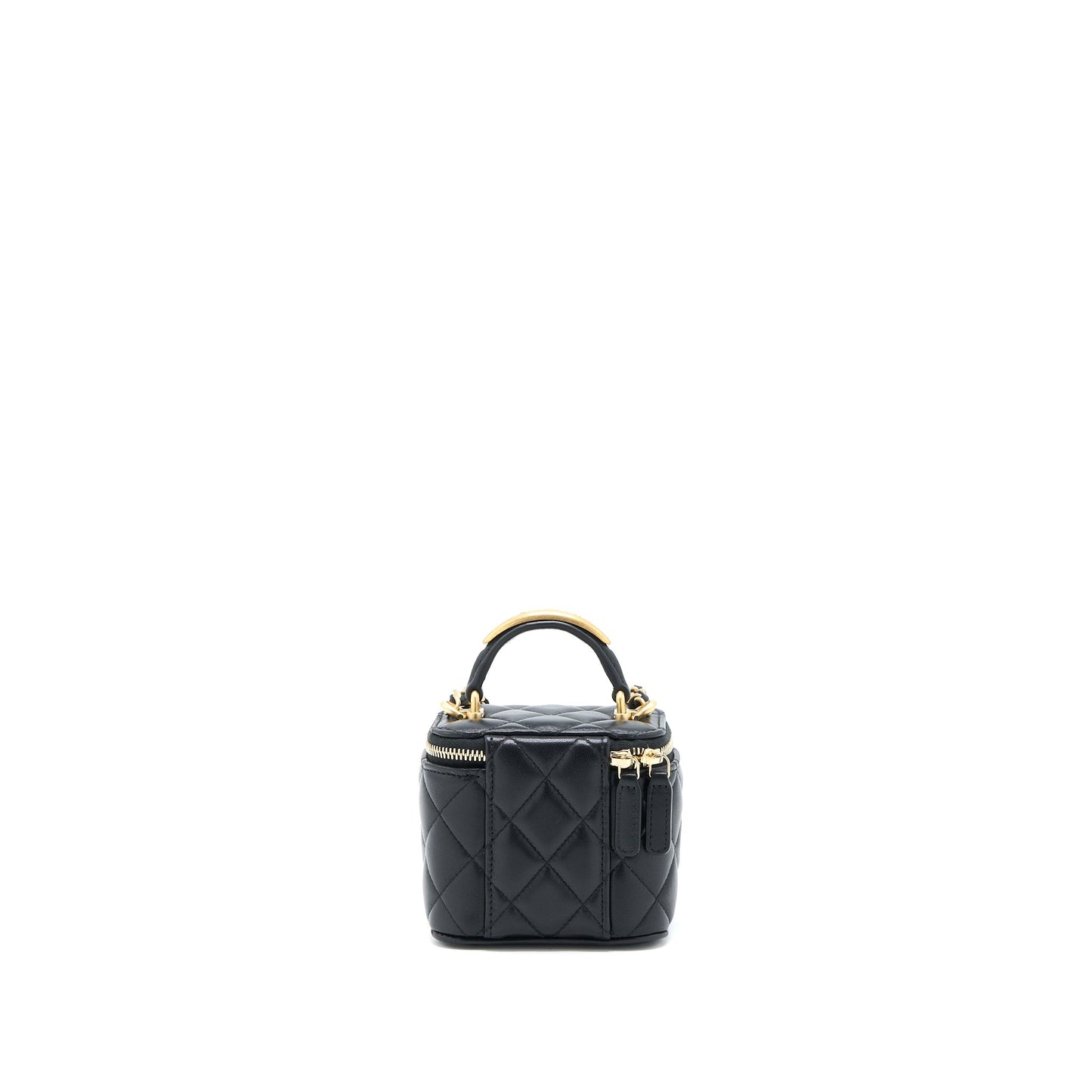 Chanel 22B Detailed Top Handle Mini Vanity With Chain Lambskin Black Brushed