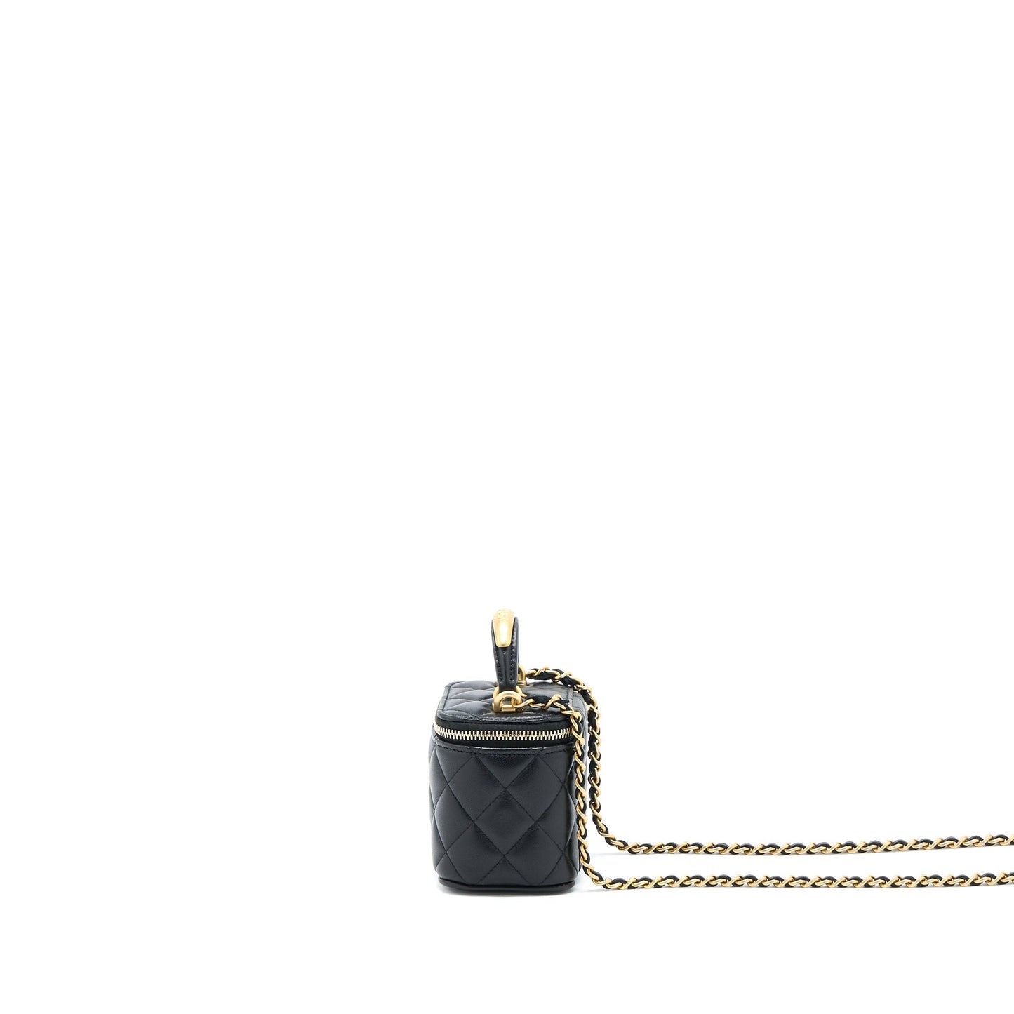 Chanel 22B Detailed Top Handle Mini Vanity With Chain Lambskin Black Brushed