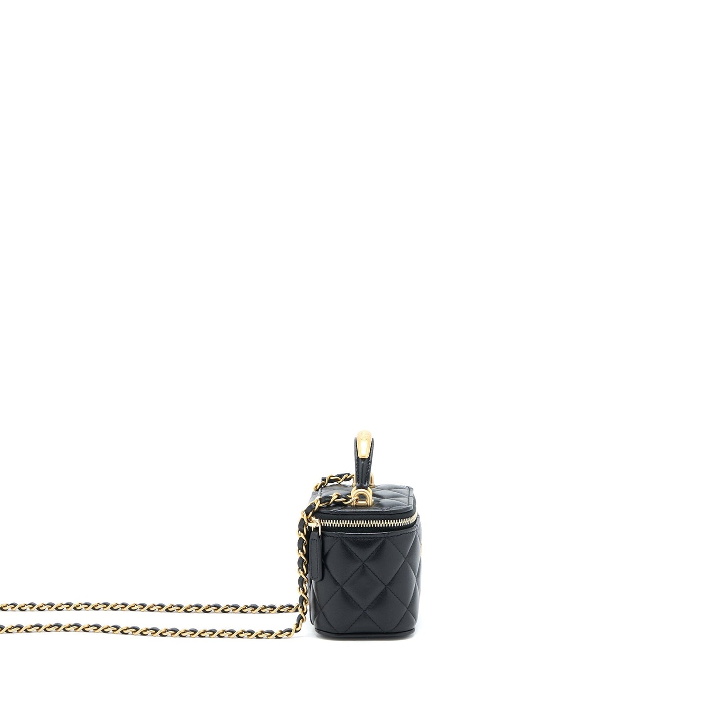 Chanel 22B Detailed Top Handle Mini Vanity With Chain Lambskin Black Brushed