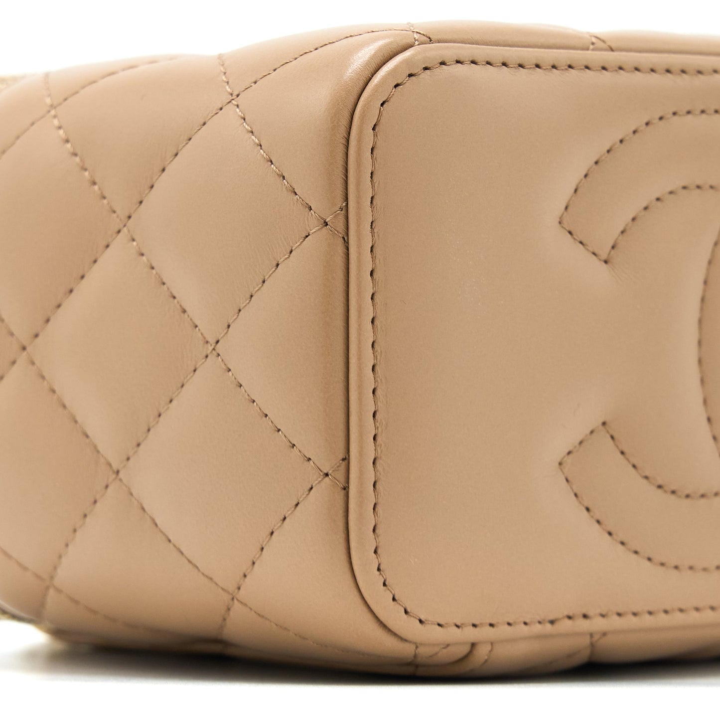 Chanel 22K Gold Pillar Adjustable Chain Long Vanity Lambskin Beige Brushed  (Microchip)