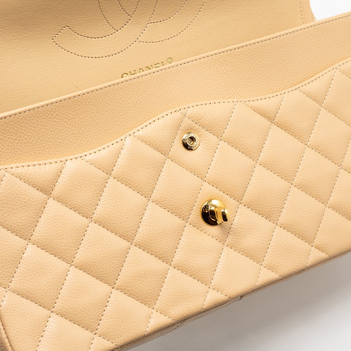 Chanel Jumbo Classic Double Flap Caviar Beige L (Microchip)