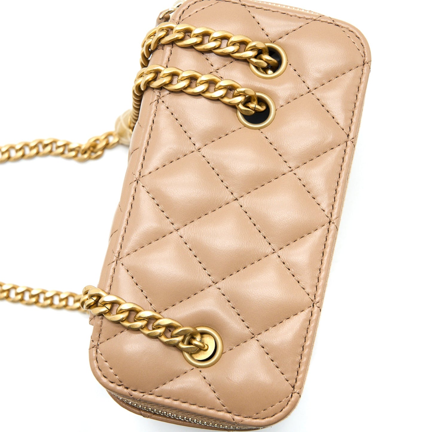 Chanel 22K Gold Pillar Adjustable Chain Long Vanity Lambskin Beige Brushed  (Microchip)