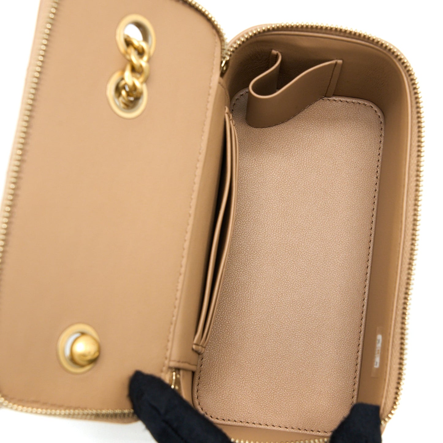 Chanel 22K Gold Pillar Adjustable Chain Long Vanity Lambskin Beige Brushed  (Microchip)