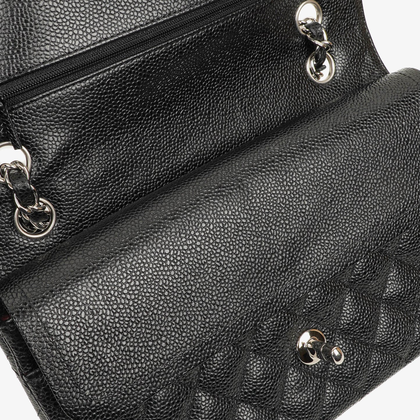 Chanel Medium Classic Black Quilted Caviar Double Flap Bag With Silver - Tone Hardware