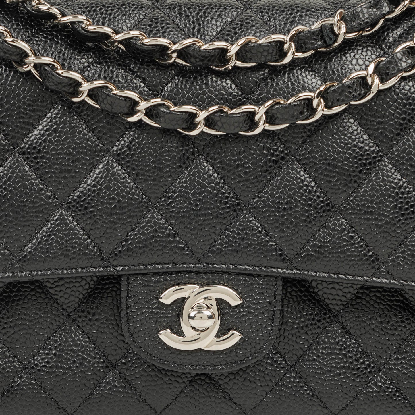 Chanel Medium Classic Black Quilted Caviar Double Flap Bag With Silver - Tone Hardware