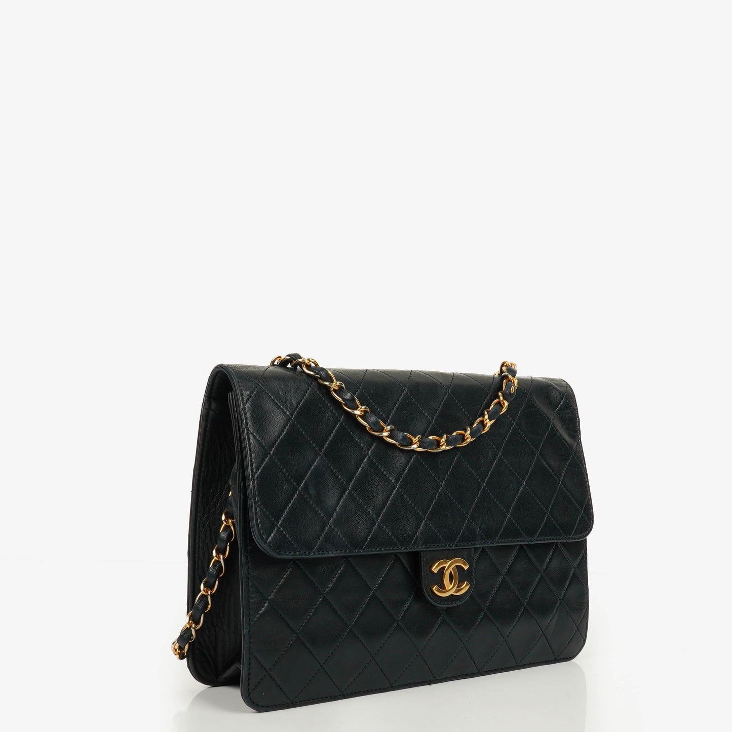 Chanel Classic Dark Navy Quilted Lambskin Single Flap Bag With 24K Gold-Plated Hardware