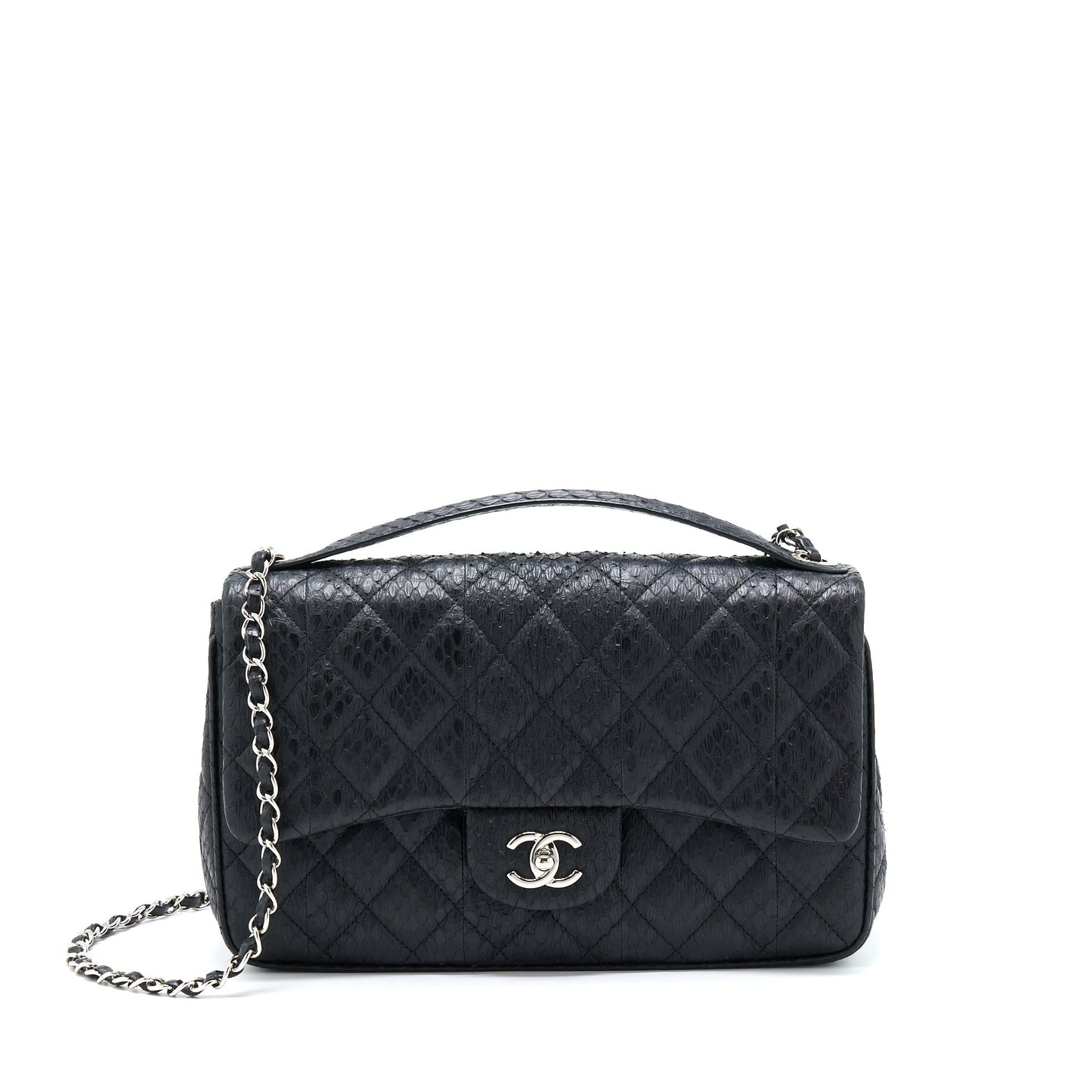 Chanel Top Handle Flap Bag Python Black