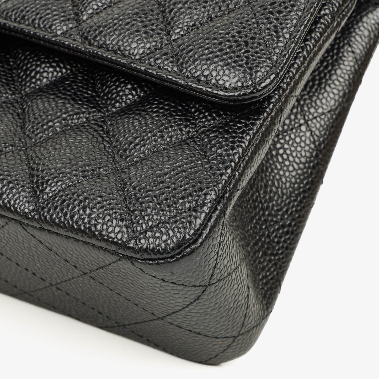 Chanel Medium Classic Black Quilted Caviar Double Flap Bag With Silver - Tone Hardware