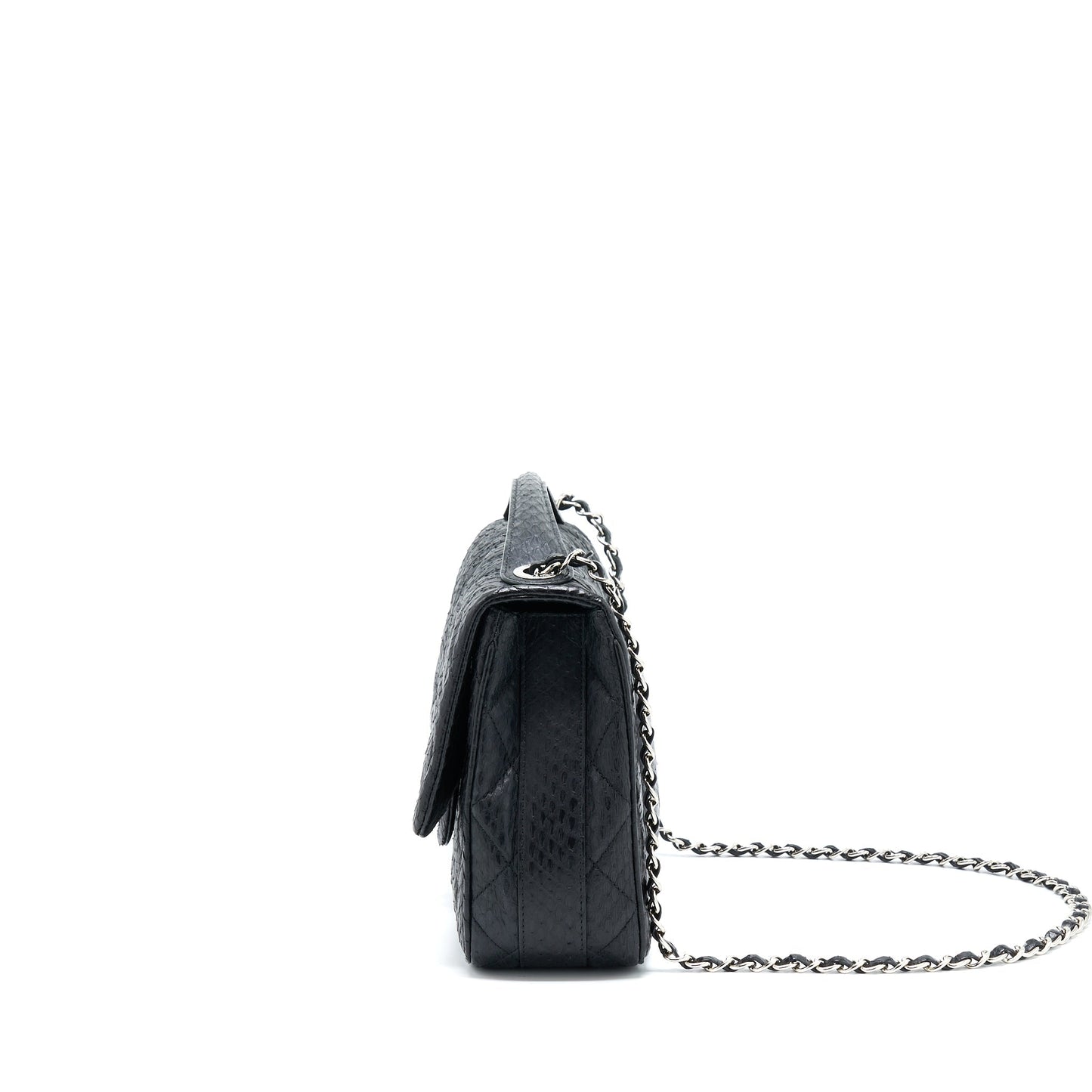 Chanel Top Handle Flap Bag Python Black