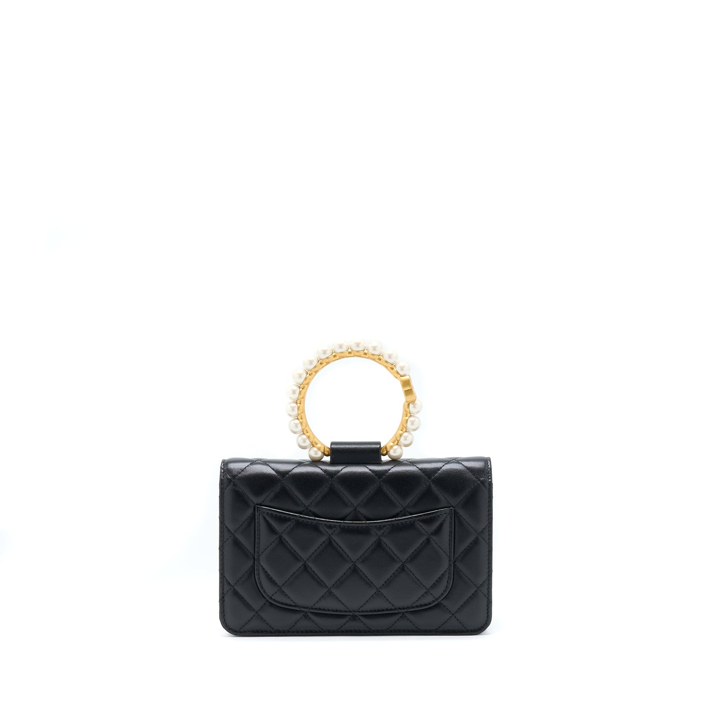 Chanel 21S Wallet On Chain With Pearl/CC logo Round Handle Lambskin Black Brushed