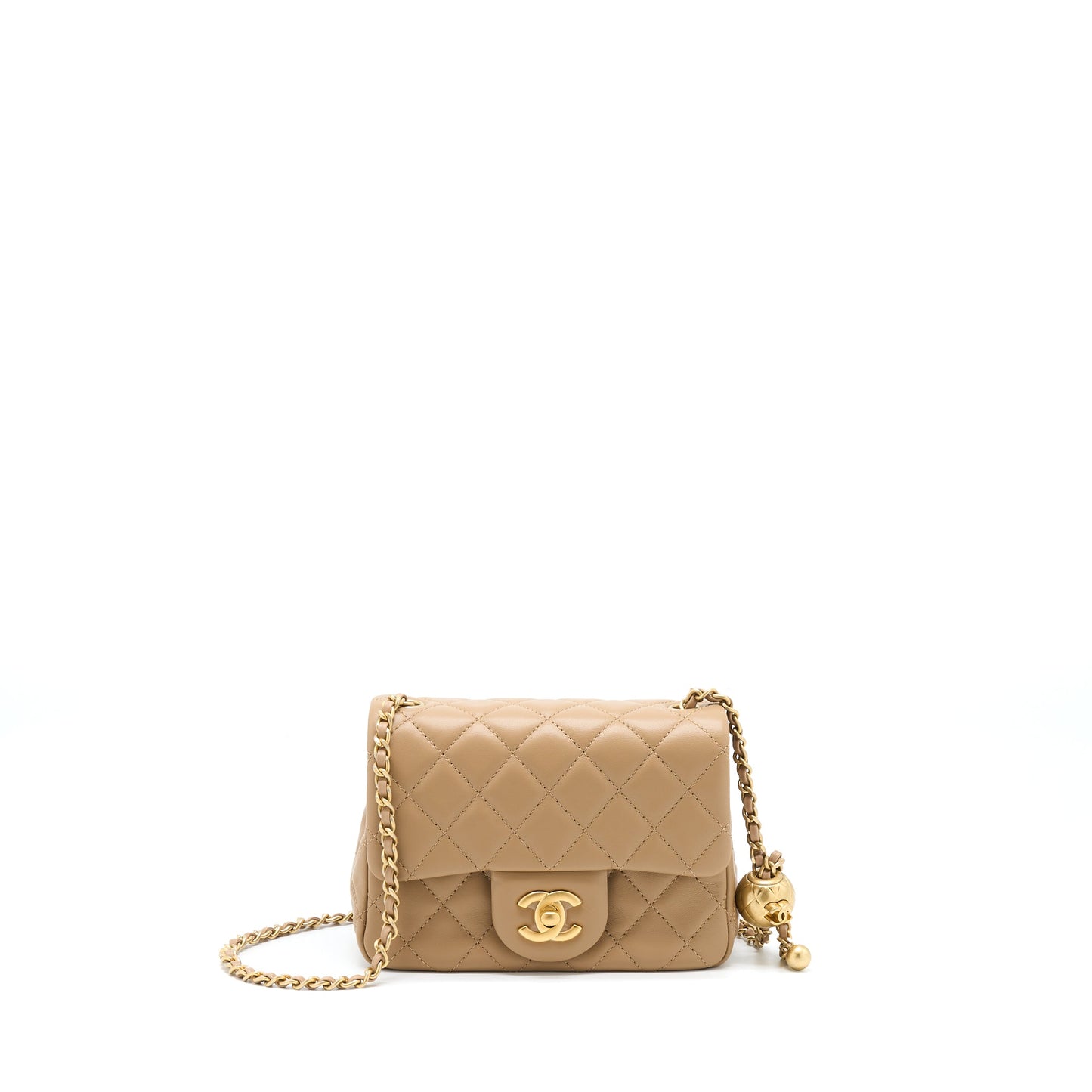 Chanel Pearl Crush Mini Square Flap Bag Lambskin Dark Beige (Microchip)