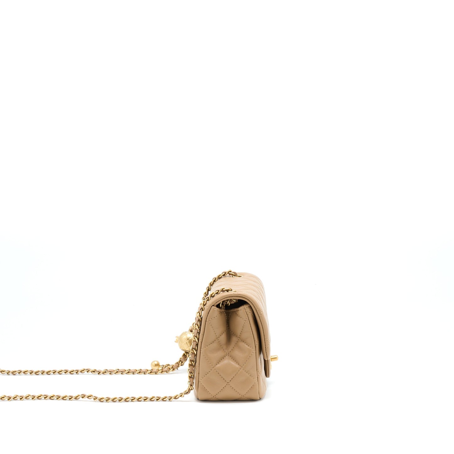 Chanel Pearl Crush Mini Square Flap Bag Lambskin Dark Beige (Microchip)