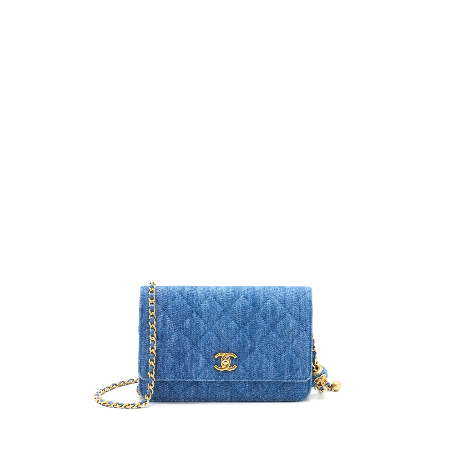 Chanel Denim Pearl Crush Wallet On Chain Denim Blue Brushed