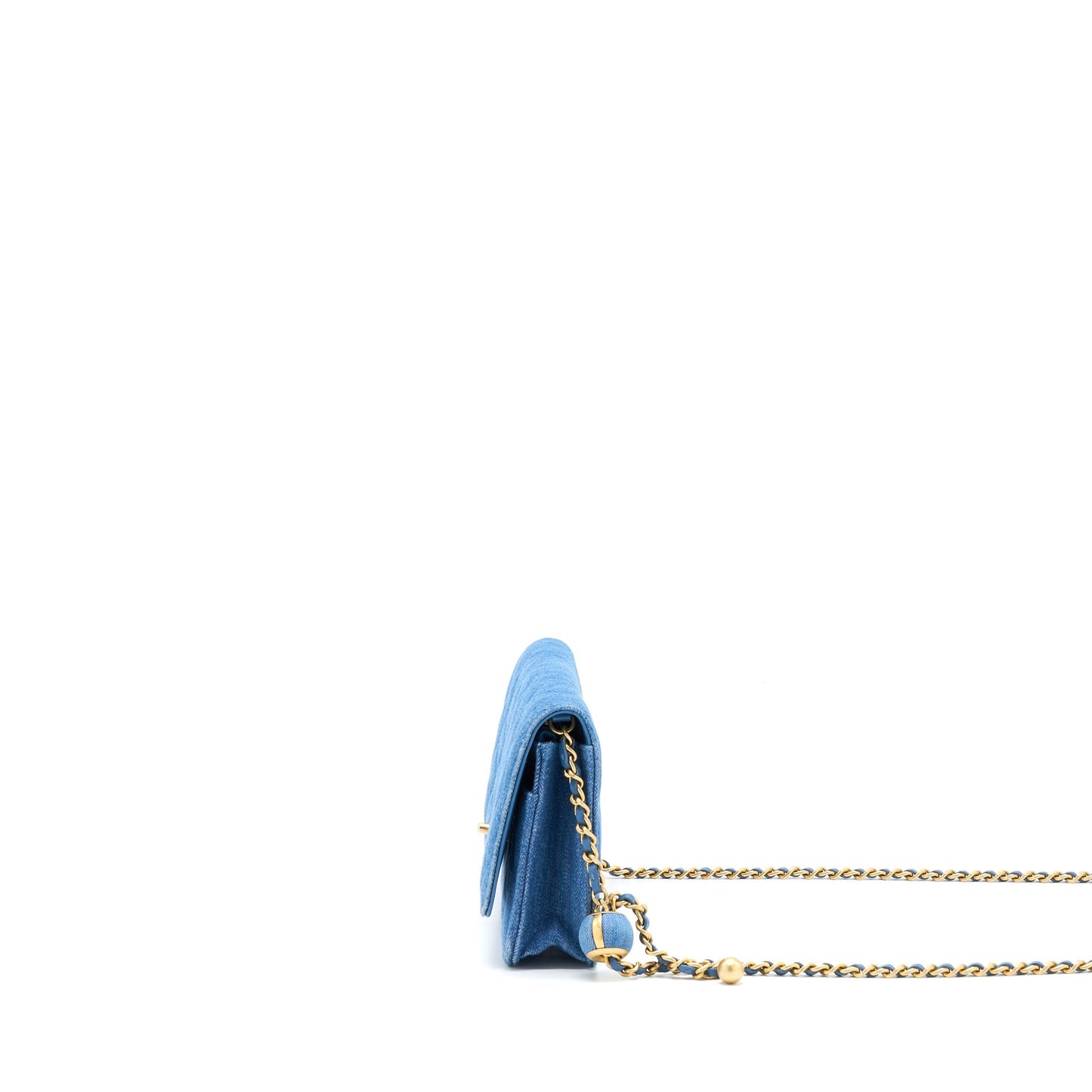 Chanel Denim Pearl Crush Wallet On Chain Denim Blue Brushed