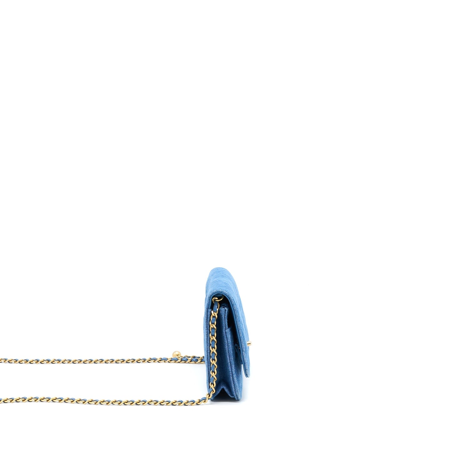 Chanel Denim Pearl Crush Wallet On Chain Denim Blue Brushed