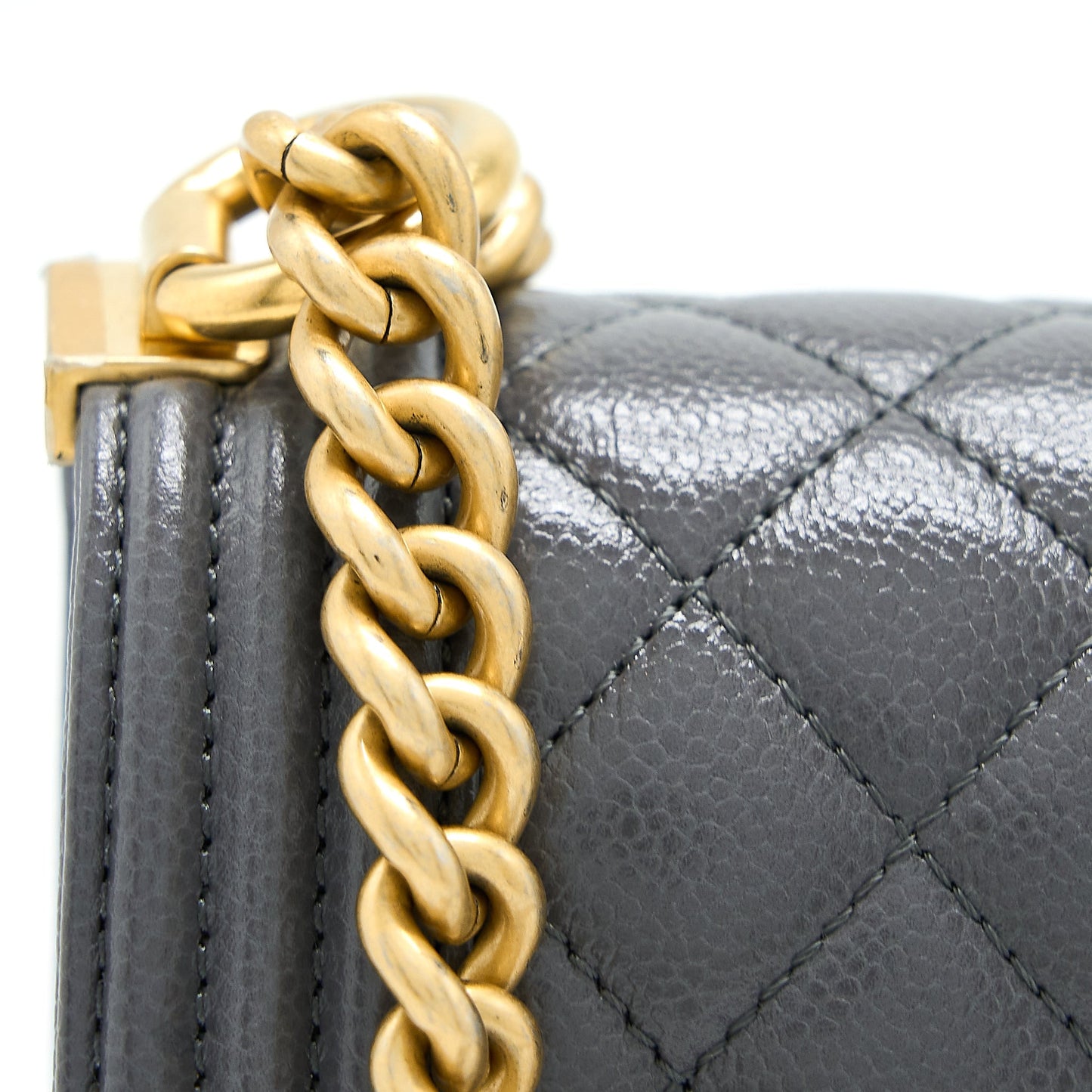 Chanel 22A Boy Messenger Bag Caviar Grey  (Microchip)