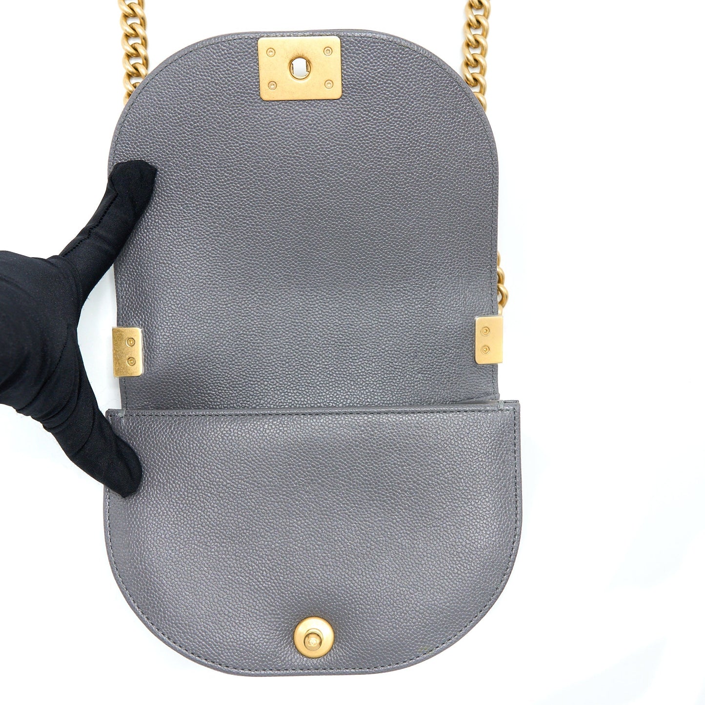 Chanel 22A Boy Messenger Bag Caviar Grey  (Microchip)