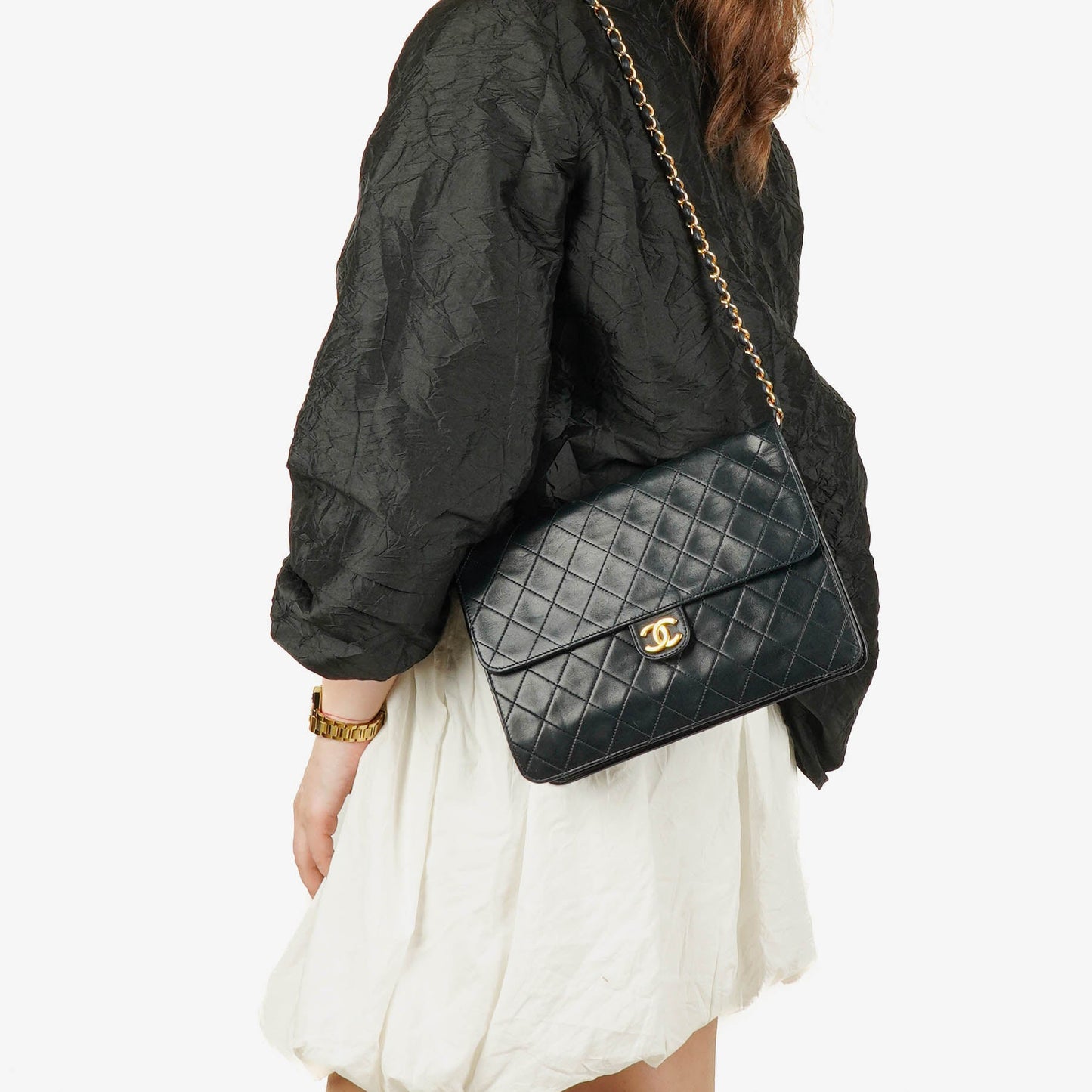 Chanel Classic Dark Navy Quilted Lambskin Single Flap Bag With 24K Gold-Plated Hardware