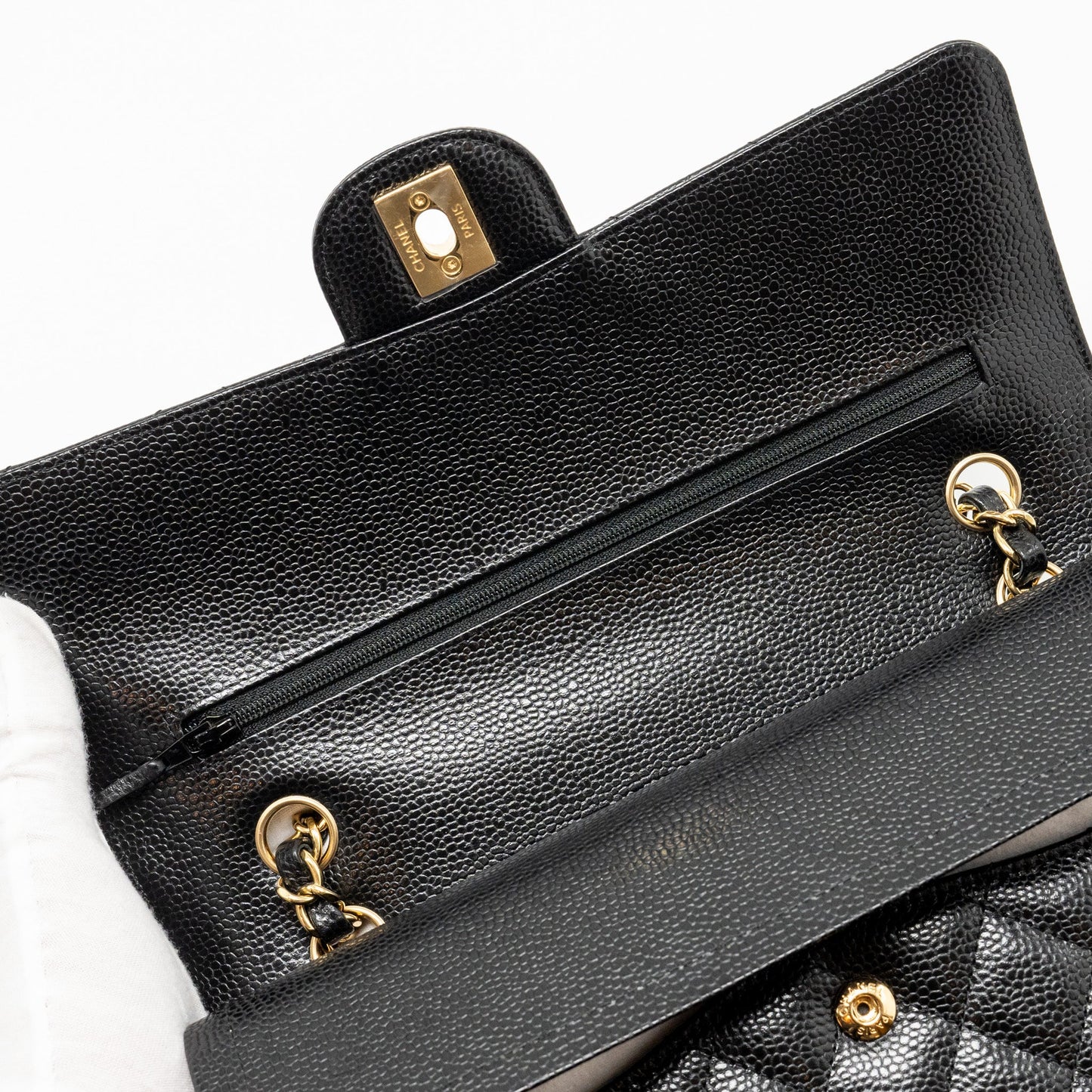 CHANEL Medium Classic Double Flap Bag Caviar Black  (Microchip)