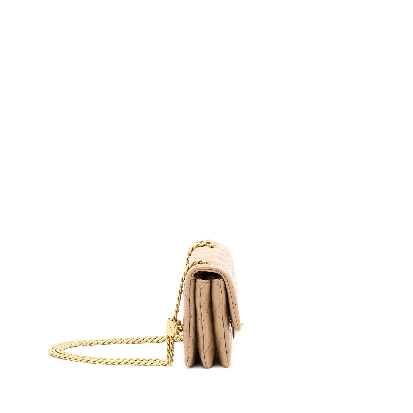 Chanel 22K Gold Pillar Adjustable Chain Flap Bag Lambskin Beige  (Microchip)