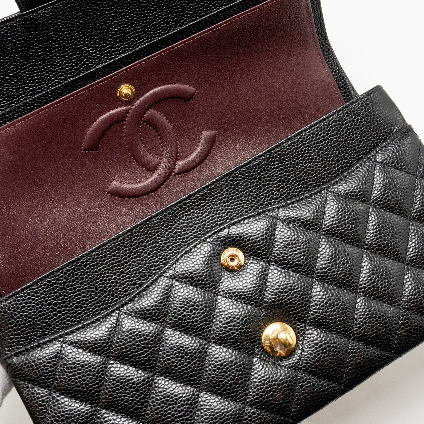 CHANEL Medium Classic Double Flap Bag Caviar Black  (Microchip)