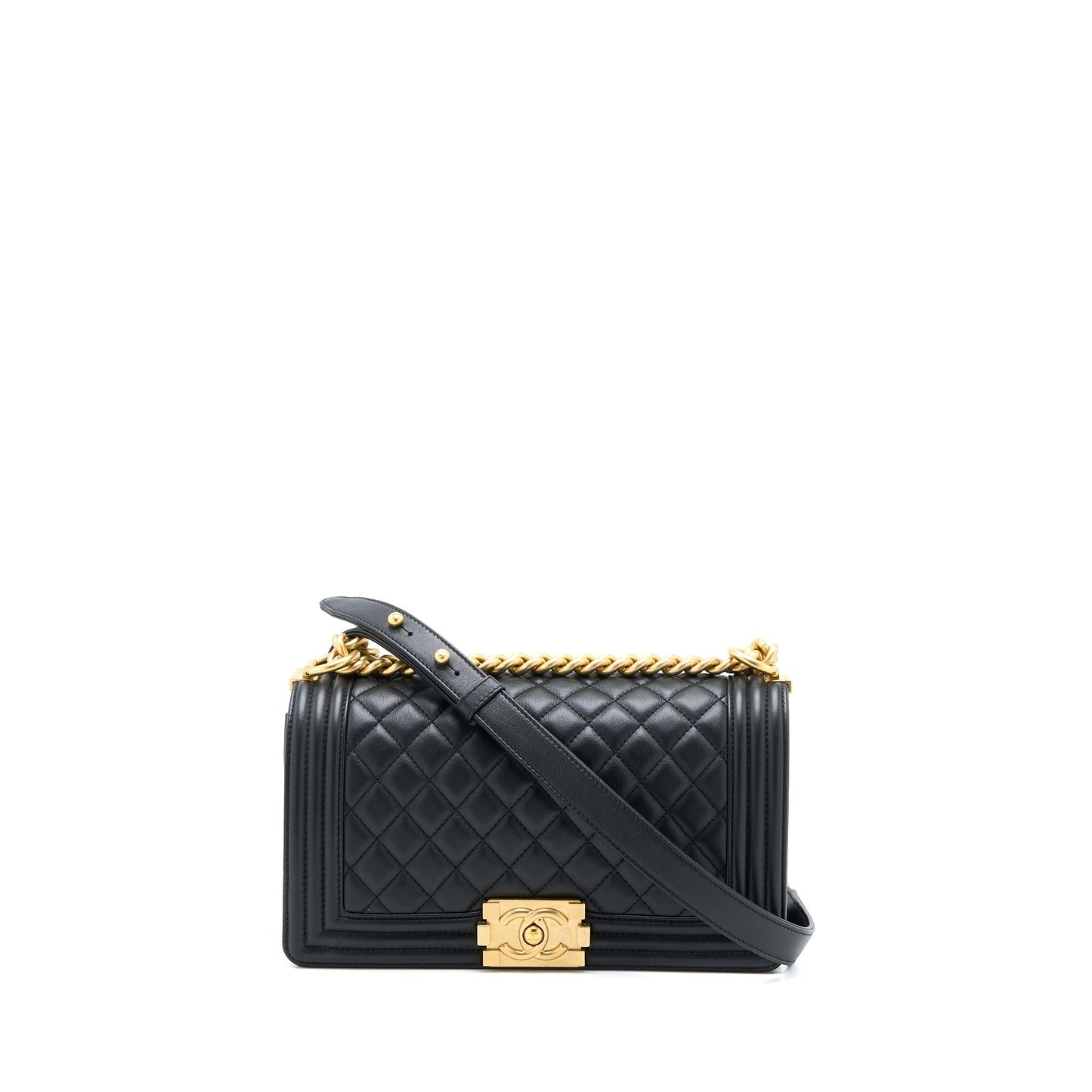 Chanel Medium Boy Bag Lambskin Black Brushed  (Microchip)