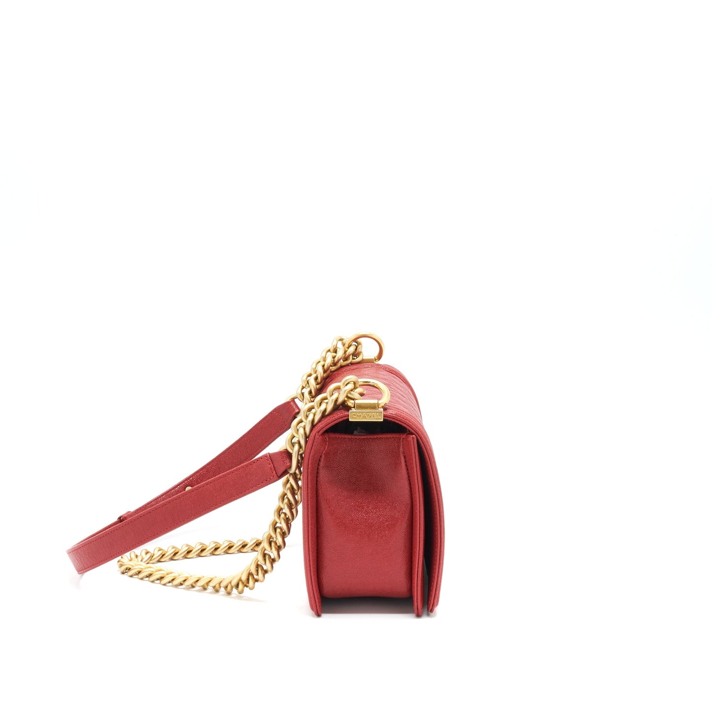 Chanel Medium Boy Grained Red Calfskin Brushed