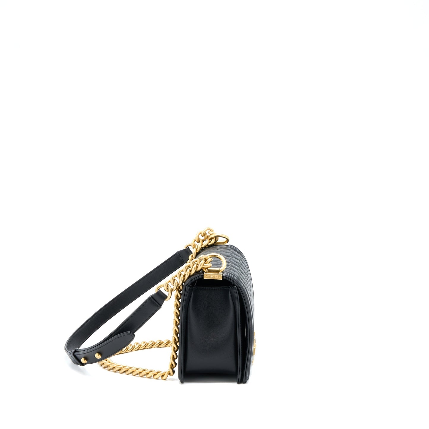 Chanel Medium Boy Bag Lambskin Black Brushed  (Microchip)