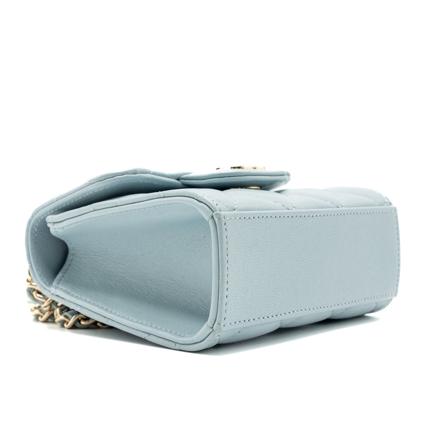 Chanel top handle mini flap bag lambskin light blue L
