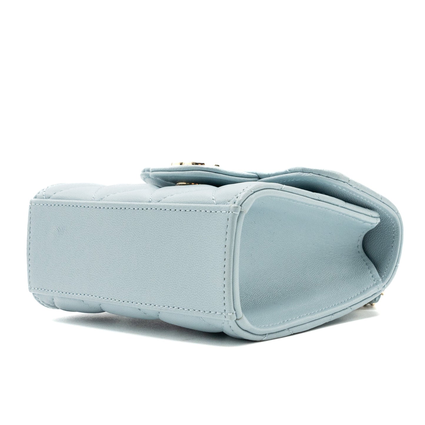 Chanel top handle mini flap bag lambskin light blue L