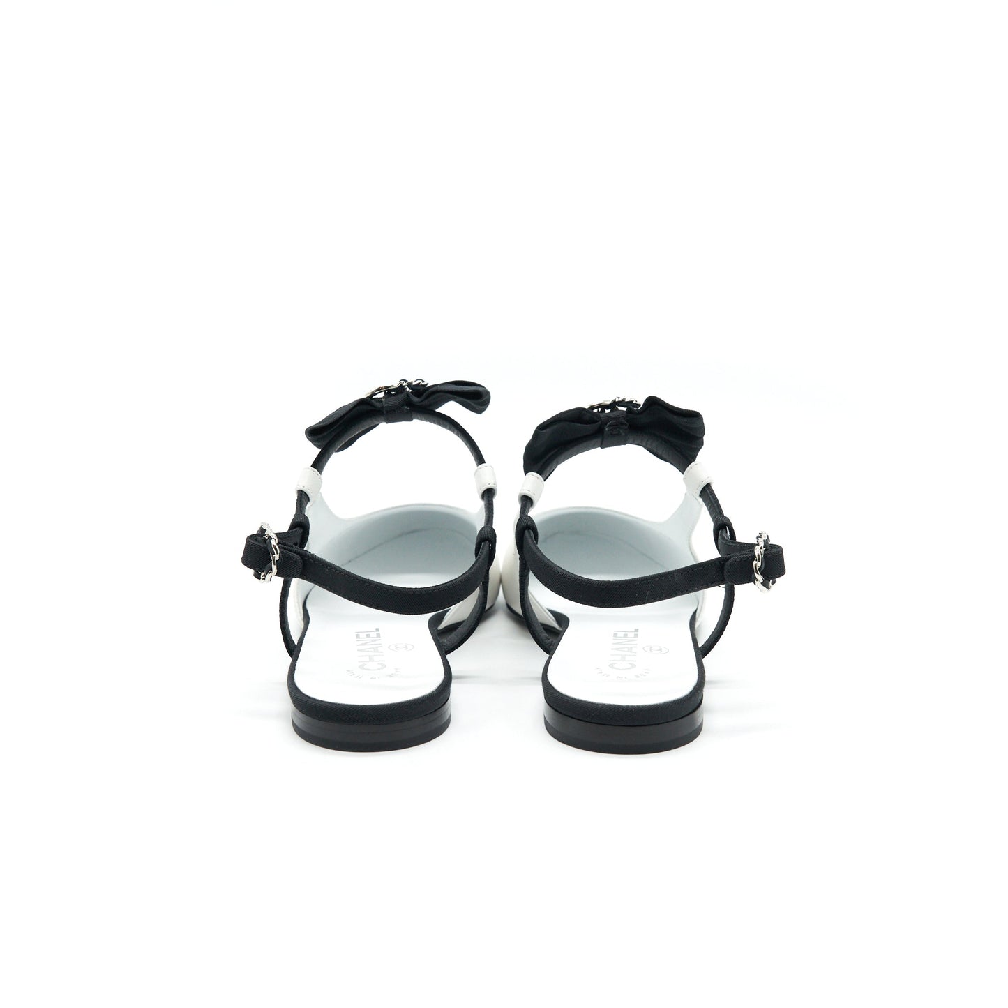 CHANEL Slingback Flats With Ribbons White and Black Size38.5 Handbag