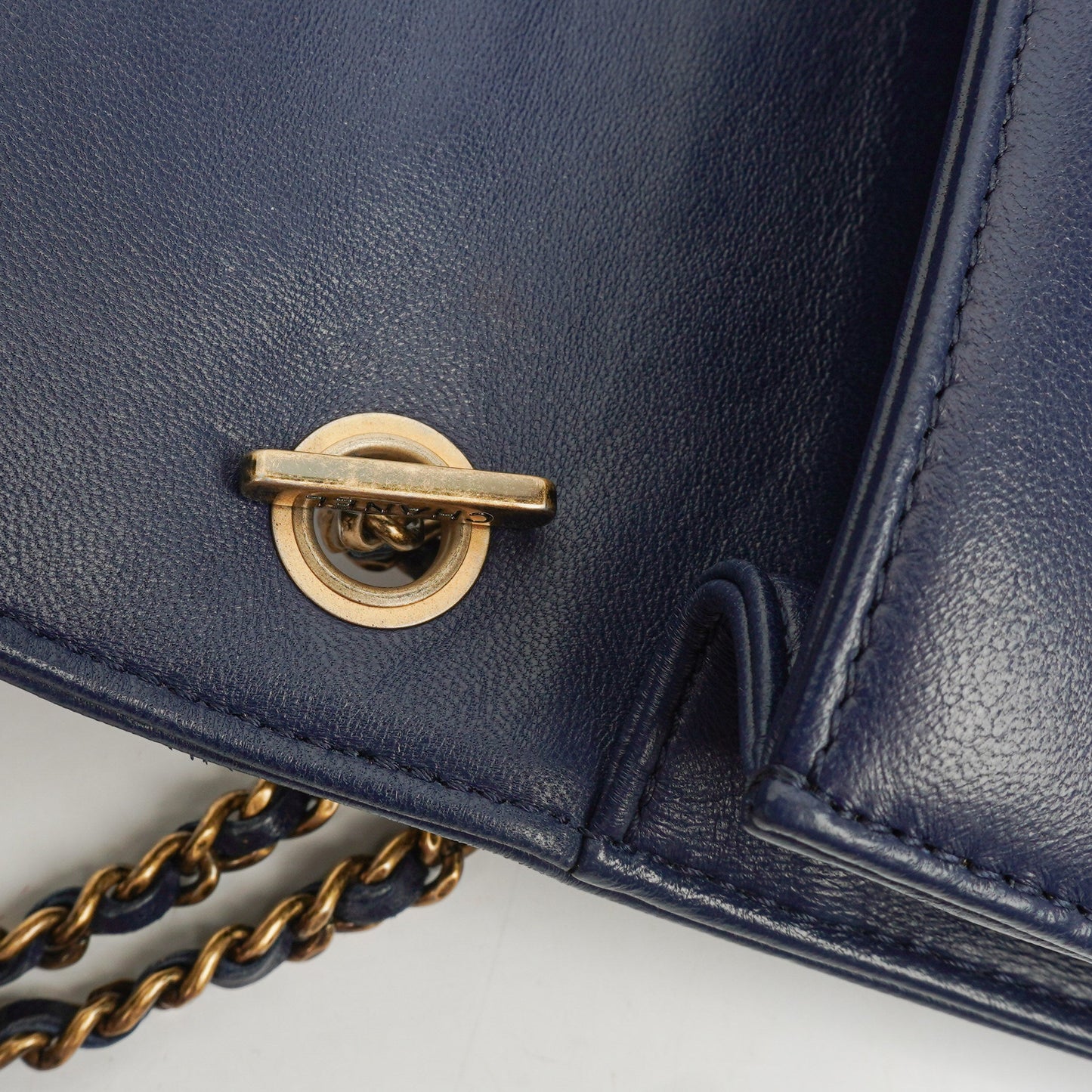 Chanel Navy Quilted Lambskin Studded Boy Brick Flap Bag
