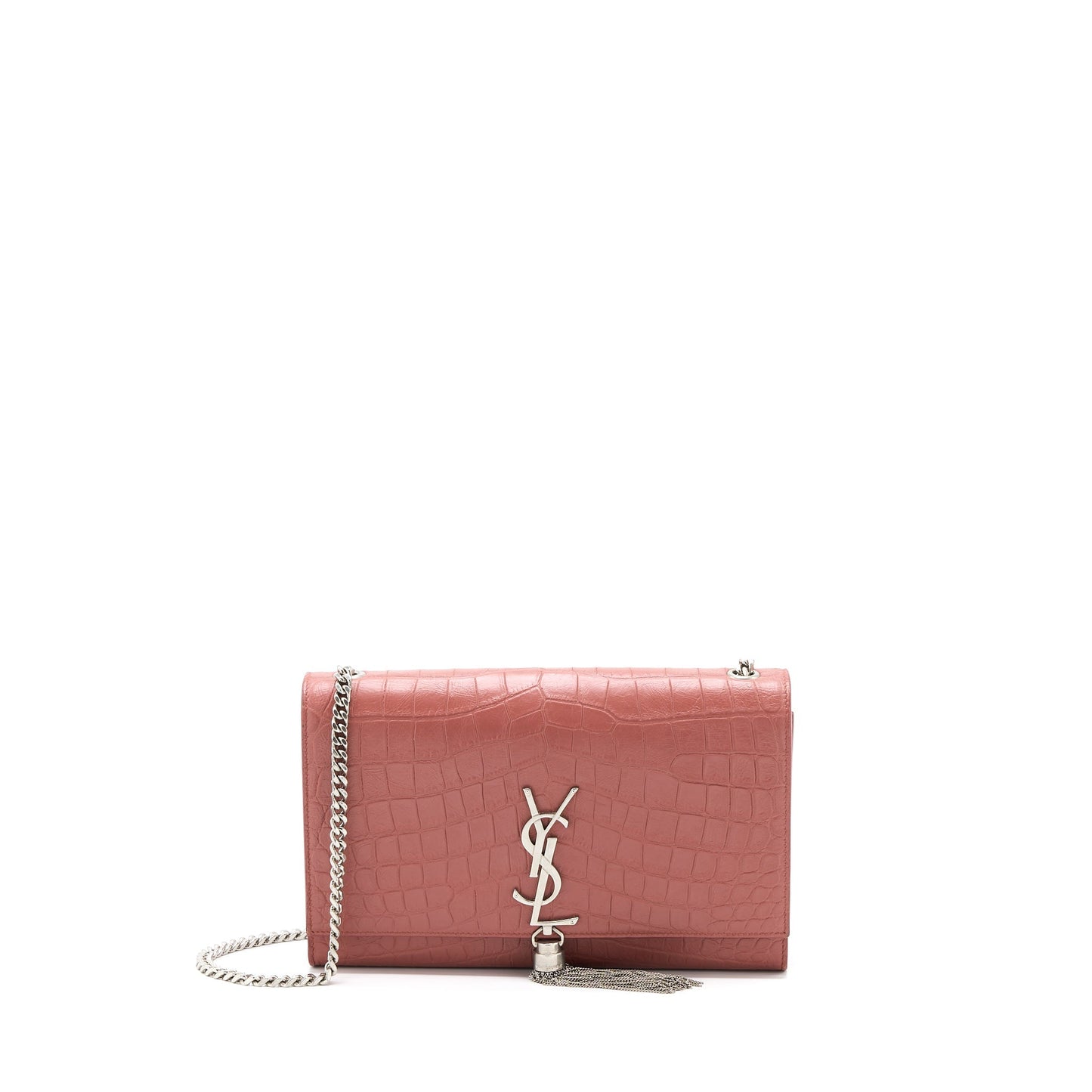 Saint Laurent Medium Kate Crocodile-Embossed Calfskin Pink