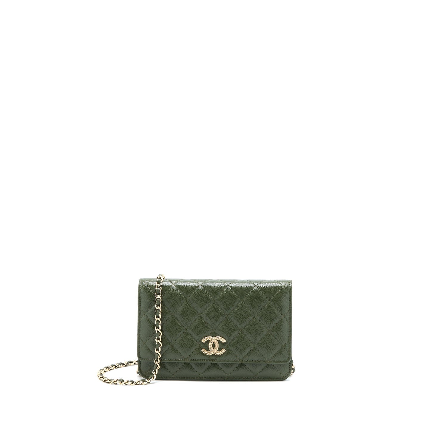 Chanel 22K Wallet On Chain Caviar Dark Green L (Microchip)