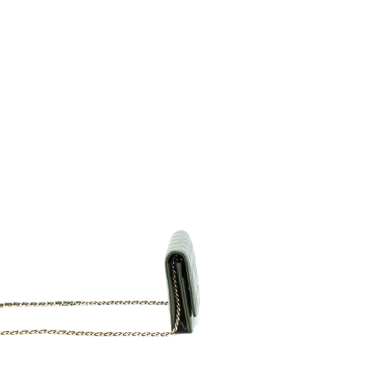 Chanel 22K Wallet On Chain Caviar Dark Green L (Microchip)