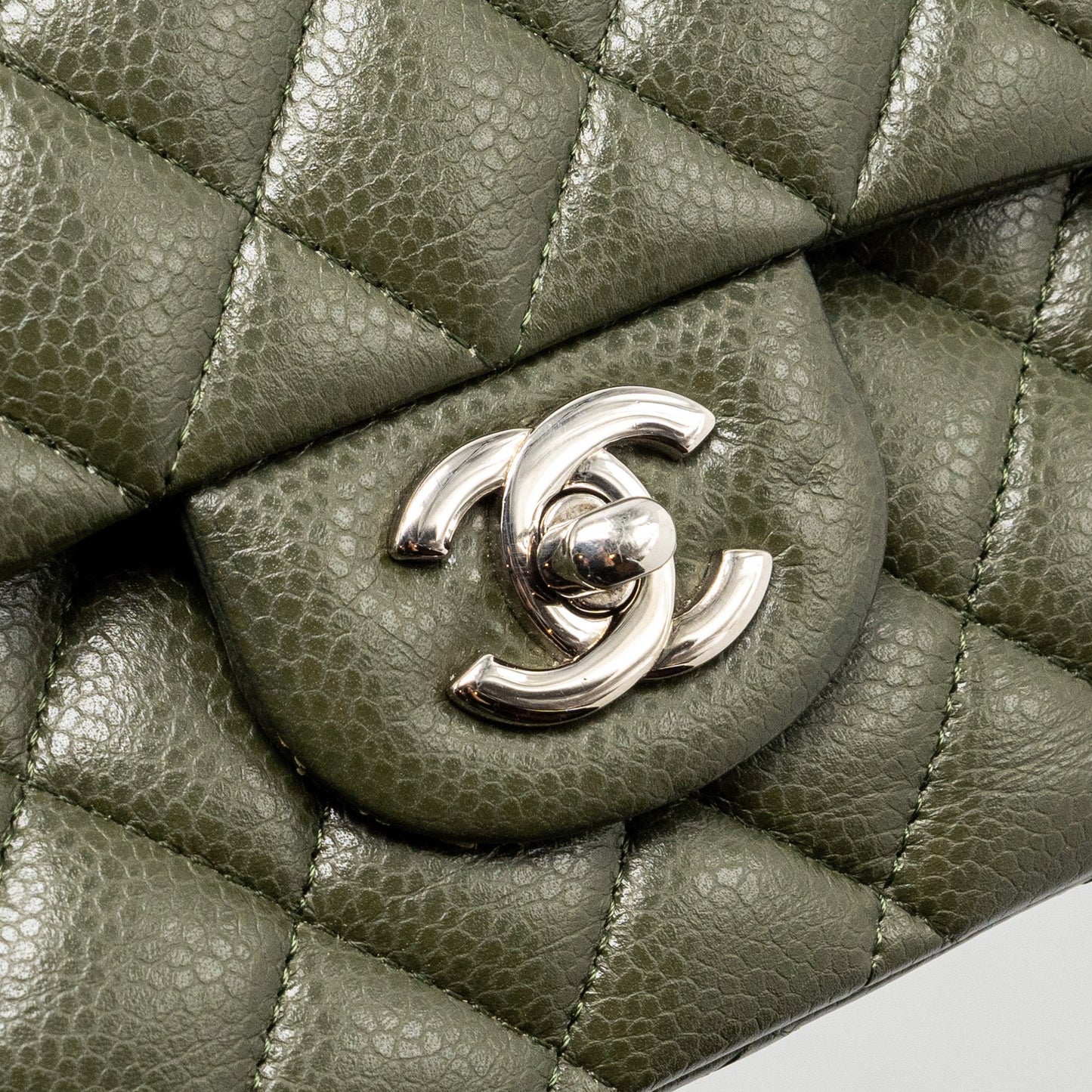 Chanel Medium Classic Double Flap Bag Caviar Olive Green