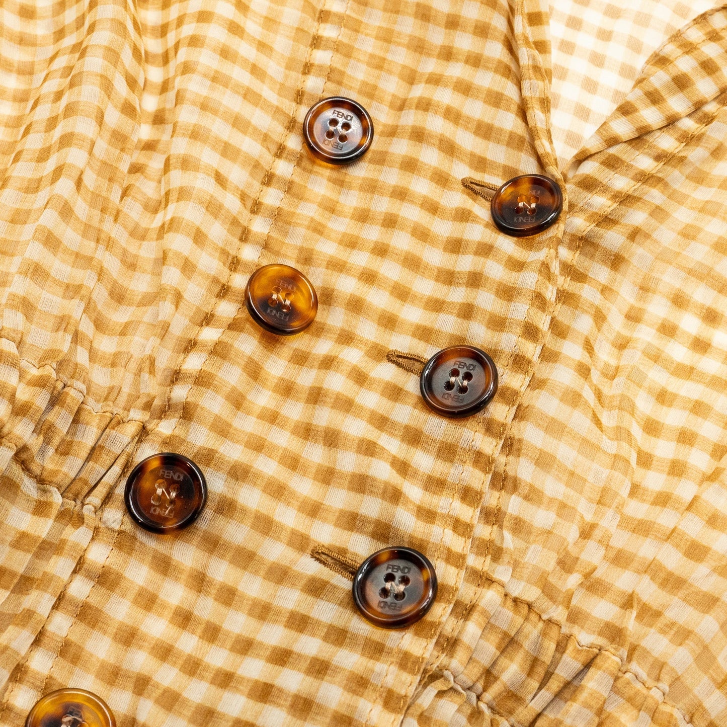 Fendi Size IT42 Checked Mini Dress Silk Beige