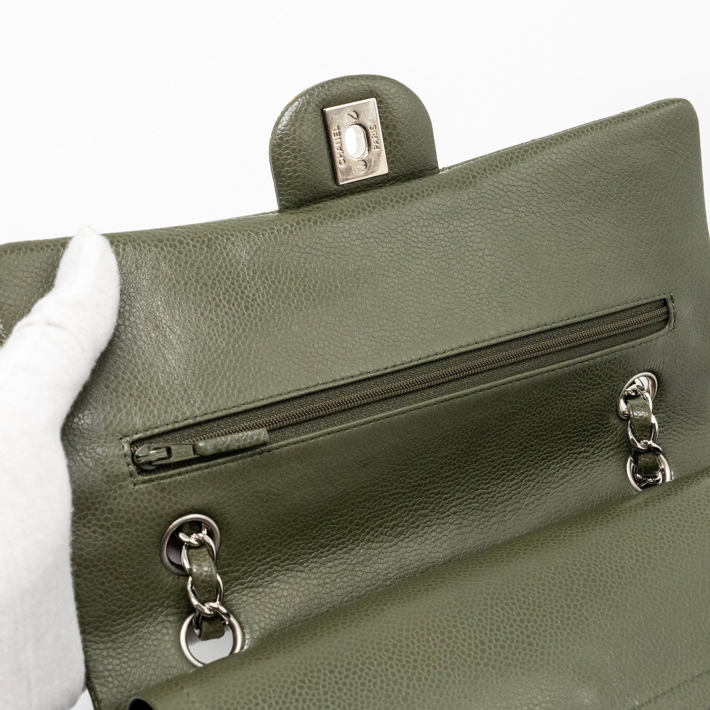 Chanel Medium Classic Double Flap Bag Caviar Olive Green