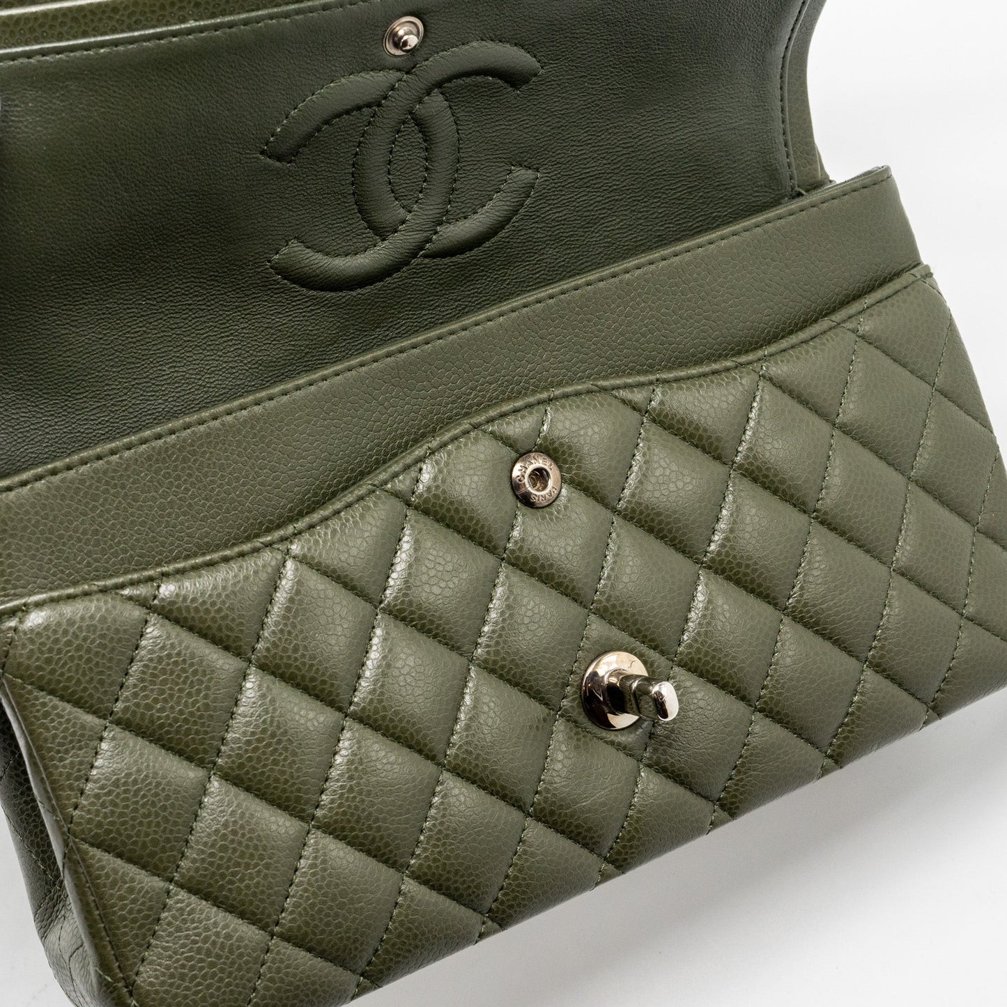 Chanel Medium Classic Double Flap Bag Caviar Olive Green